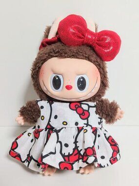 Custom Hello Kitty Dress and Metallic Bow Made to fit Labubu